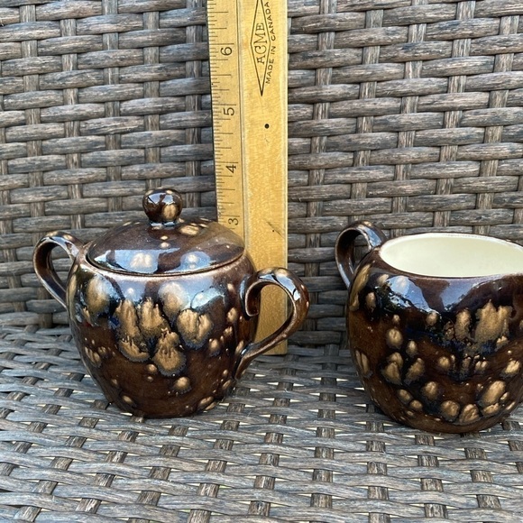 arnels 1970s Ceramic Creamer & Sugar Bowl Set Brown/Orange/Gold Coffee Tea VTG - Picture 5 of 9